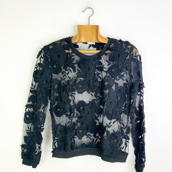 Vintage Dressing black appliqué semi sheer top M - Picture 4 of 4